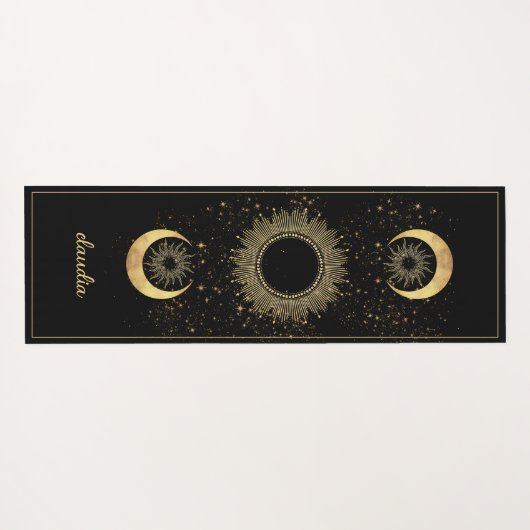 Celestial Gold Black Sun Moon Phase Personalized  Yogamat (Achterkant (horizontaal))