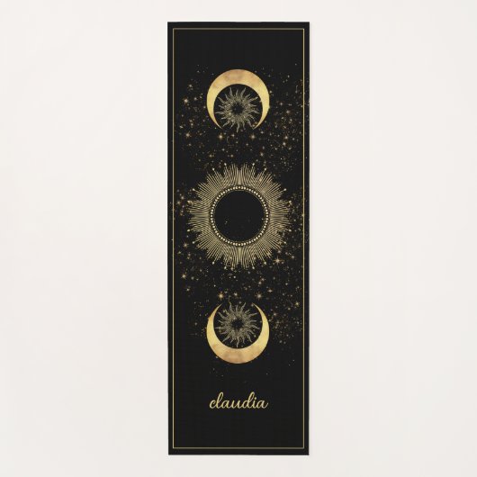 Celestial Gold Black Sun Moon Phase Personalized  Yogamat (Voorkant)