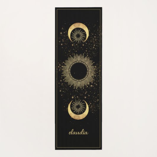 Celestial Gold Black Sun Moon Phase Personalized  Yogamat (Achterkant)
