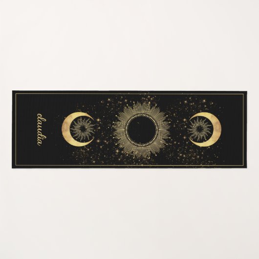 Celestial Gold Black Sun Moon Phase Personalized  Yogamat (Voorkant (horizontaal))