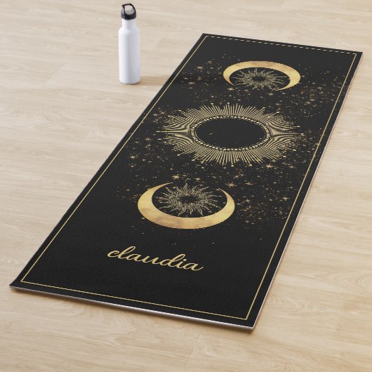 Celestial Gold Black Sun Moon Phase Personalized  Yogamat (In situ)
