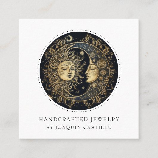 Celestial Gold Black Sun Moon Sieraden Designer Vierkante Visitekaartje (Voorkant)
