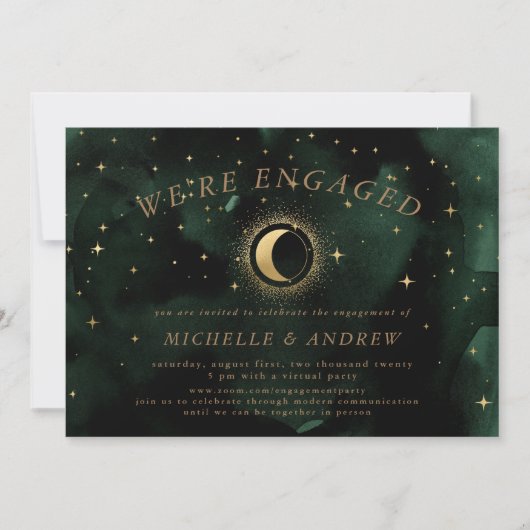 Celestial Gold Crescent Moon Virtual Verloving Kaart (Voorkant)