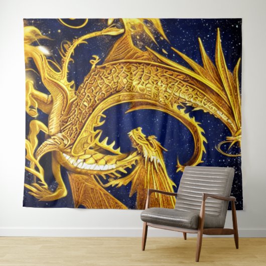Celestial Gold Dragon Tapestry Wandkleed (In Situ (horizontaal))