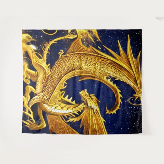 Celestial Gold Dragon Tapestry Wandkleed (Voorkant (horizontaal))