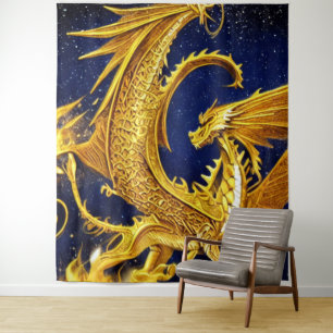 Celestial Gold Dragon Tapestry Wandkleed