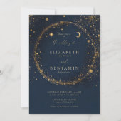 Celestial Gold Dust Midnight Blue Elegant Wedding Kaart (Voorkant)