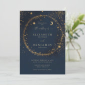 Celestial Gold Dust Midnight Blue Elegant Wedding Kaart (Staand voorkant)