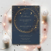 Celestial Gold Dust Midnight Blue Elegant Wedding Kaart