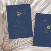 Celestial Gold en Navy Blue Sterren Bruiloft Kaart