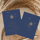 Celestial Gold en Navy Blue Sterren Bruiloft Kaart