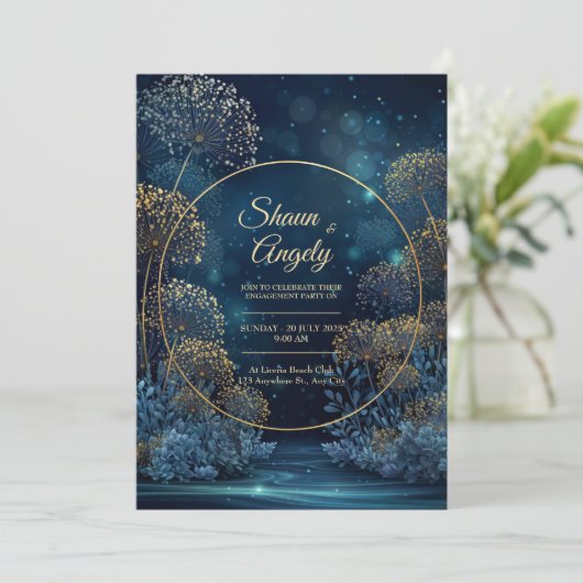 Celestial Gold Forest Circle Wedding Kaart (Staand voorkant)