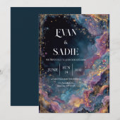 Celestial Gold Galaxy huwelijksuitnodiging Kaart (Voorkant / Achterkant)