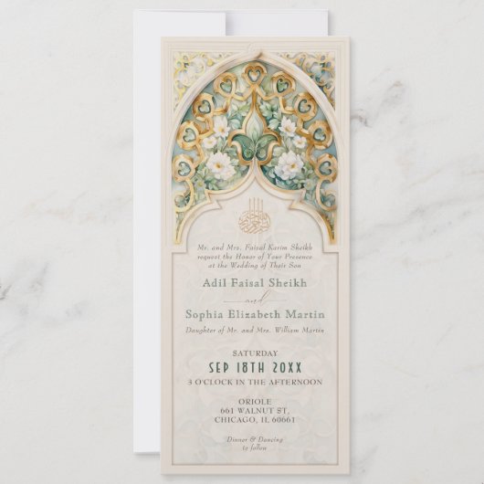 Celestial Gold & Jade Islamitische bruiloft Kaart (Voorkant)