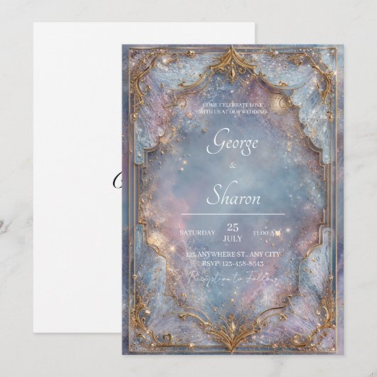 Celestial Gold Lijst Galaxy Wedding Invitation Kaart (Voorkant / Achterkant)