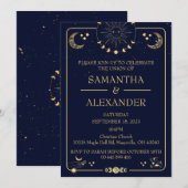 Celestial Gold Midnight Blue Bruiloft Kaart (Voorkant / Achterkant)