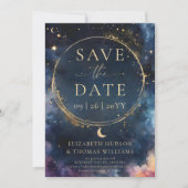Celestial Gold Midnight Blue Wedding Save the Date (Voorkant)