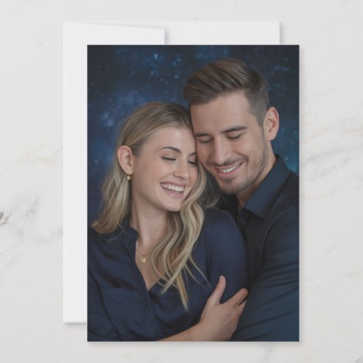 Celestial Gold Midnight Blue Wedding Save the Date (Achterkant)