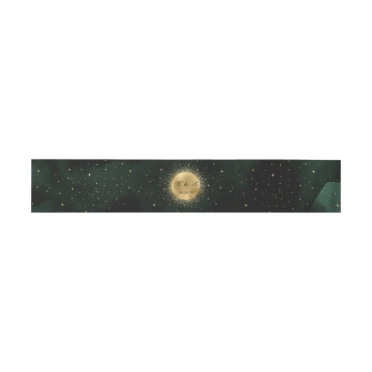 Celestial Gold Moon Emerald Wedding Belly Band Uitnodigingen Wikkel (Vlak)