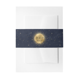 Celestial Gold Moon Midnight Wedding Belly Band Uitnodigingen Wikkel