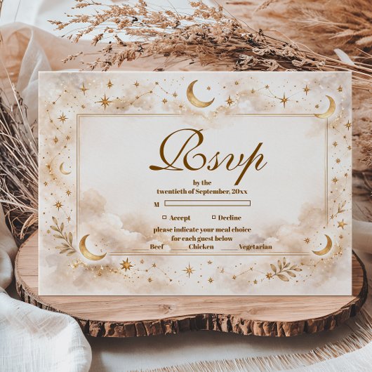 Celestial Gold Moon Quinceañera RSVP Kaartje