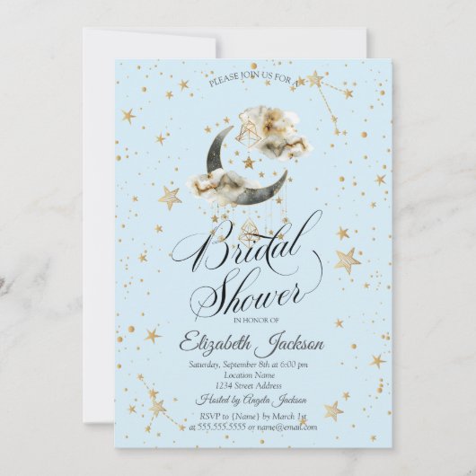 Celestial Gold Moon Stars Light Blue Kaart (Voorkant)