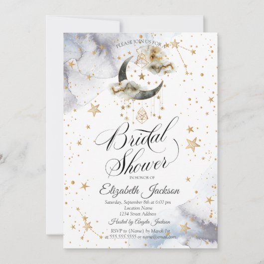 Celestial Gold Moon Stars Vrijgezellenfeest Kaart (Voorkant)