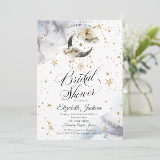 Celestial Gold Moon Stars Vrijgezellenfeest Kaart (Staand voorkant)