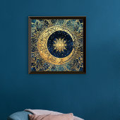 Celestial Gold Moon Sun Mandala Waterverf Nebula Poster