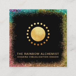 *~* Celestial Gold Sacred Geometry Chakra Glitter Vierkante Visitekaartje