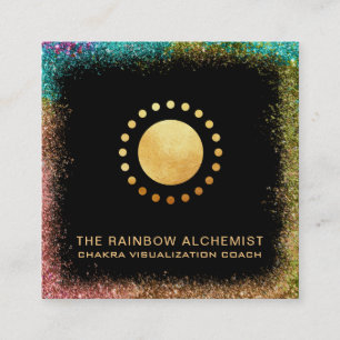 *~* Celestial Gold Sacred Geometry Chakra Glitter Vierkante Visitekaartje