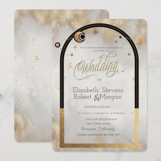 Celestial Gold Star Sun And Moon Galaxy Wedding Kaart (Voorkant / Achterkant)