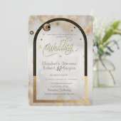Celestial Gold Star Sun And Moon Galaxy Wedding Kaart (Staand voorkant)