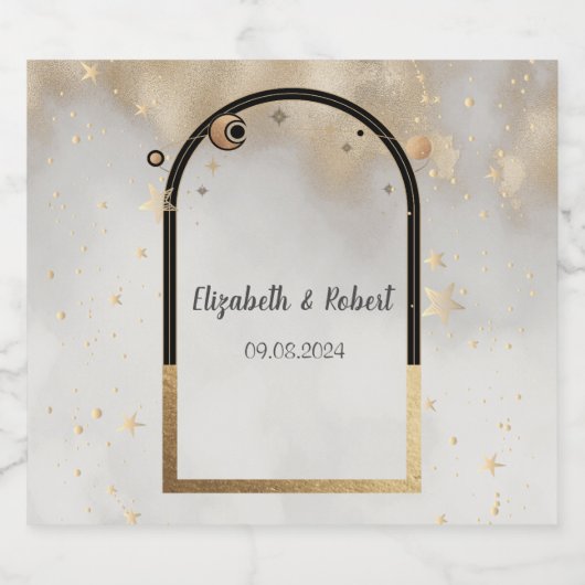 Celestial Gold Star Zon en Maan Galaxy Sparkling Wijnetiket (Enkel label)