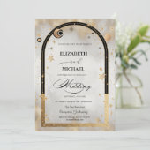 Celestial Gold Star Zon Maan Galaxy Bruiloft Kaart (Staand voorkant)