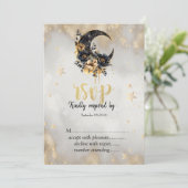 Celestial Gold Stars Bloem Maans RSVP Kaart (Staand voorkant)
