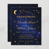 Celestial Gold Stars Budget Verloving Invitation (Voorkant / Achterkant)