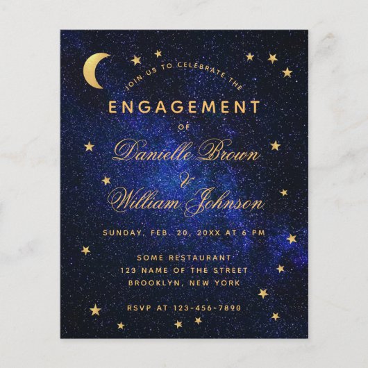 Celestial Gold Stars Budget Verloving Invitation (Voorkant)