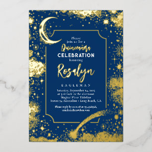 Celestial Gold Stars en Moon Night Quinceanera Folie Uitnodiging