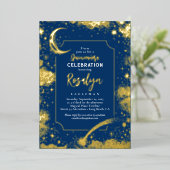 Celestial Gold Stars en Moon Night Quinceanera Folie Uitnodiging (Staand Voorkant)