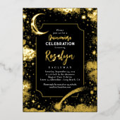 Celestial Gold Stars en Moon Night Quinceanera Folie Uitnodiging (Voorkant)