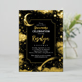 Celestial Gold Stars en Moon Night Quinceanera Folie Uitnodiging (Staand Voorkant)