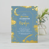 Celestial Gold Stars en Moon Night Quinceanera Folie Uitnodiging (Staand Voorkant)