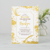 Celestial Gold Stars en Moon Night Quinceanera Folie Uitnodiging (Staand Voorkant)