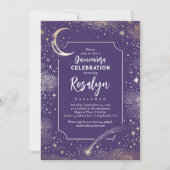 Celestial Gold Stars en Moon Night Quinceanera Kaart (Voorkant)
