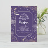 Celestial Gold Stars en Moon Night Quinceanera Kaart (Staand voorkant)