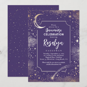 Celestial Gold Stars en Moon Night Quinceanera Kaart