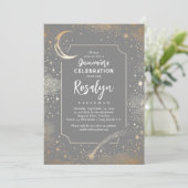 Celestial Gold Stars en Moon Night Quinceanera Kaart (Staand voorkant)