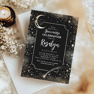 Celestial Gold Stars en Moon Night Quinceanera Kaart