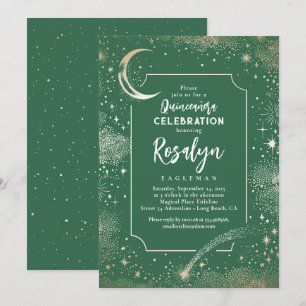 Celestial Gold Stars en Moon Night Quinceanera Kaart